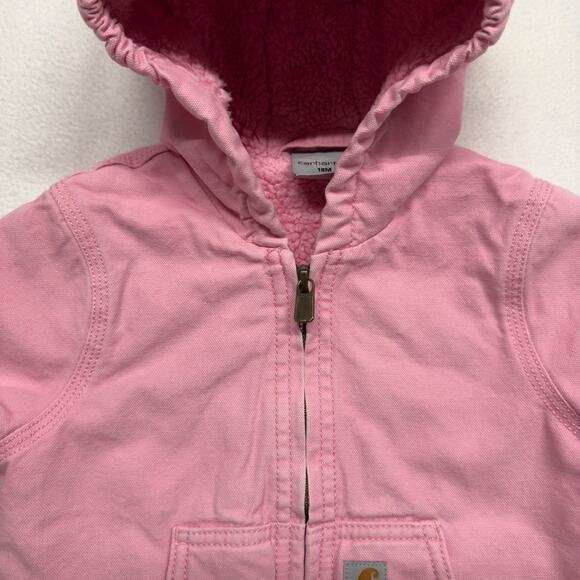 Carhartt Toddler Girls 18M Duck Canvas Jacket Sherpa Lined Hooded Insulated Pink - Picture 4 of 11